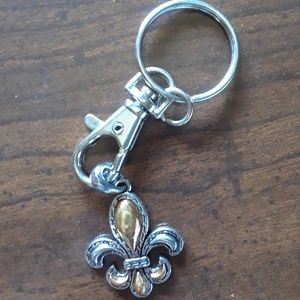 2 tone silver gold fleur de lis key chain purse ch